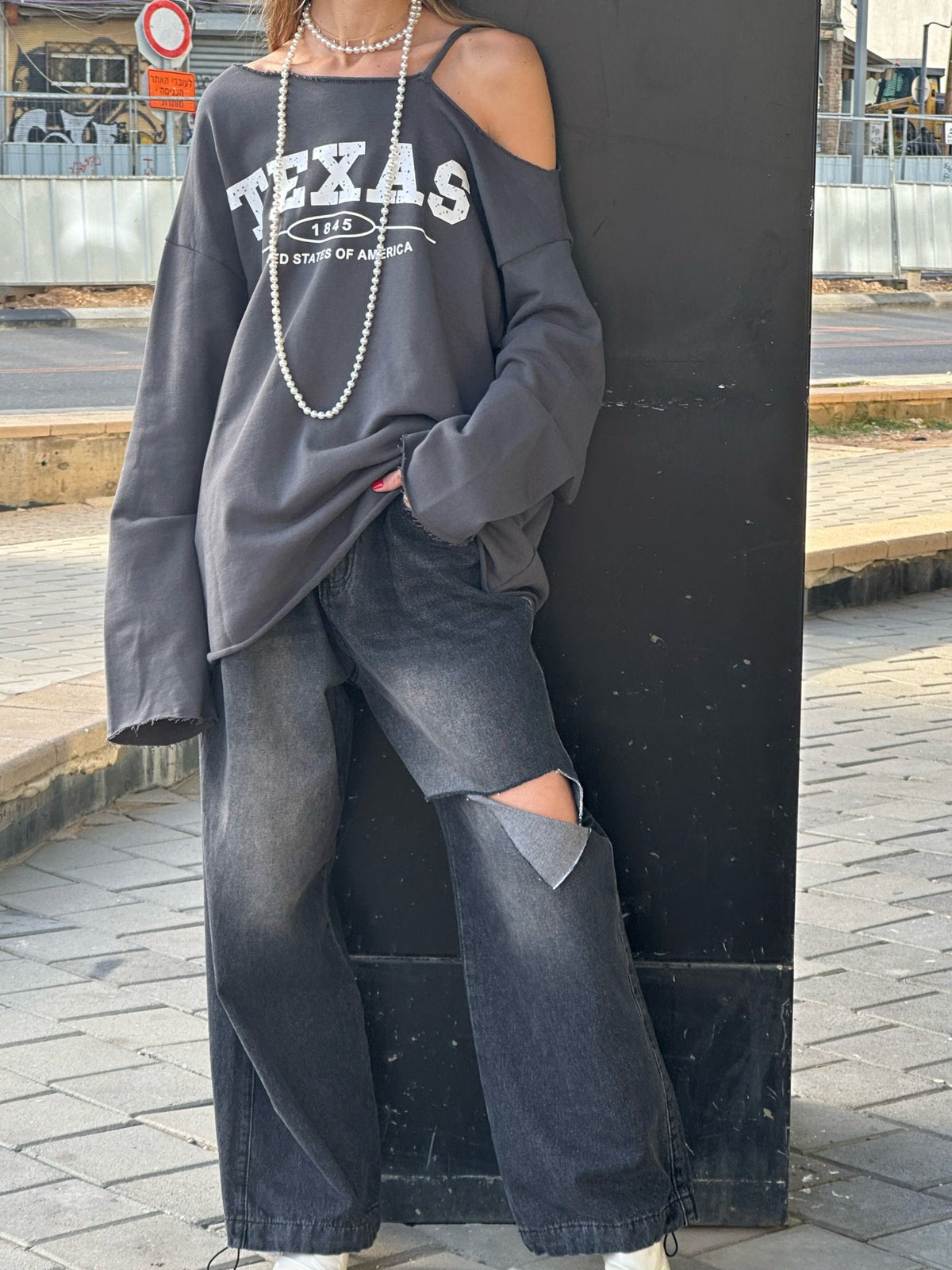 סווצ'ר טקסס אפור פלדה