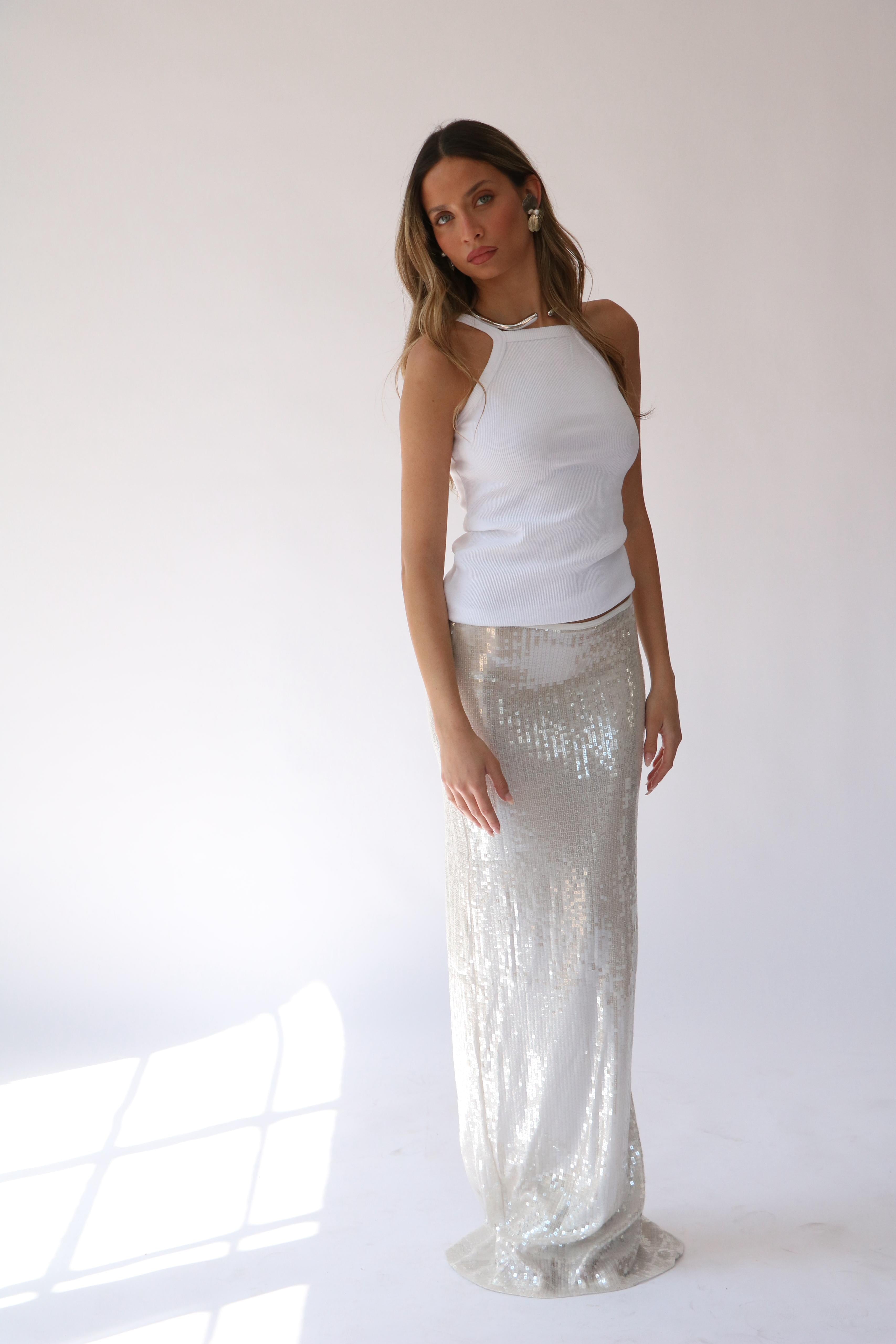 חצאית פייטו לבן