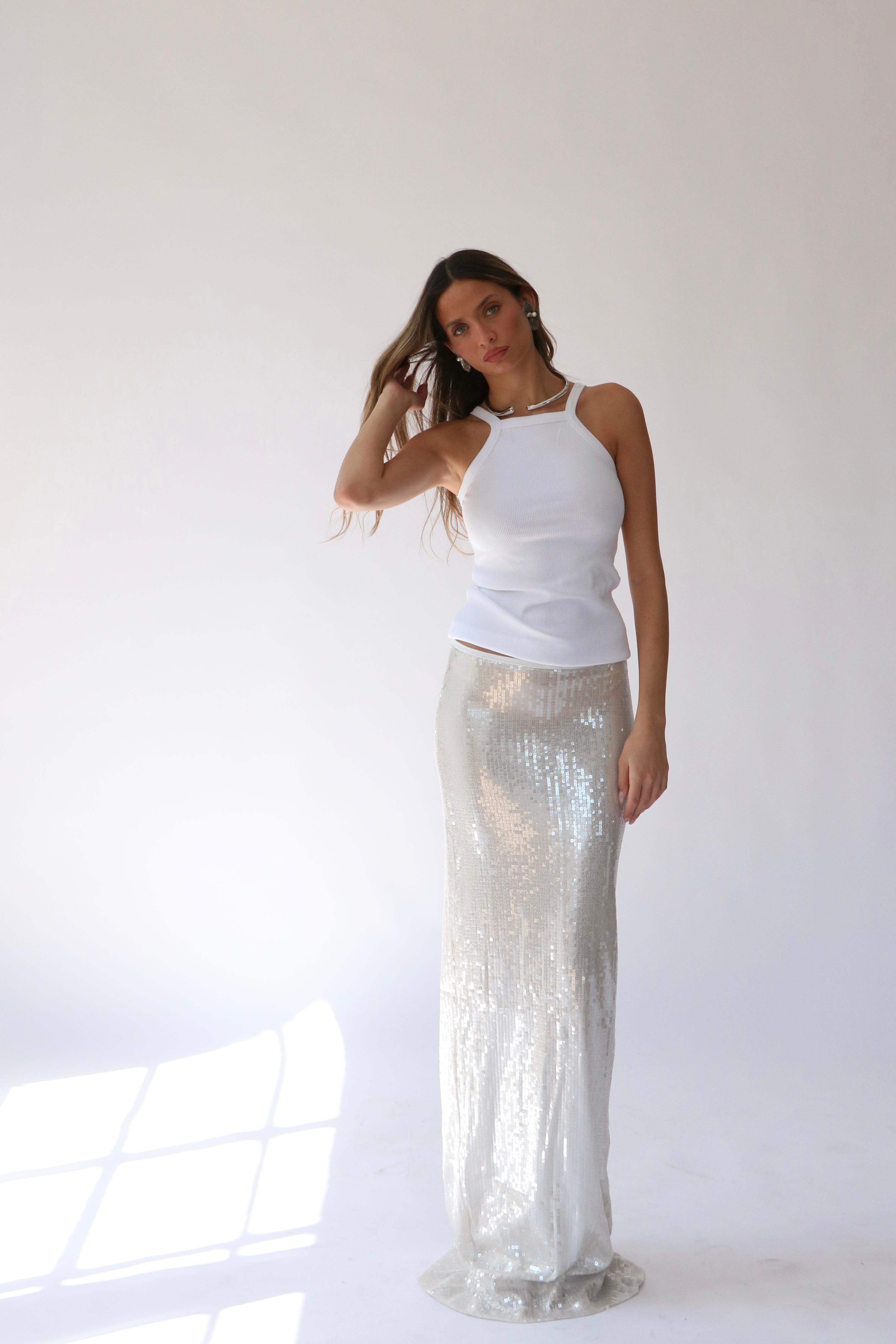 חצאית פייטו לבן